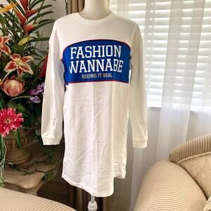 3/$15 Zara FASHION WANNABE Graphic Sweatshirt Dress in White